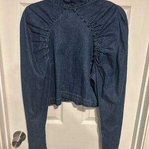 Zara Denim Blue Ruched Blouse